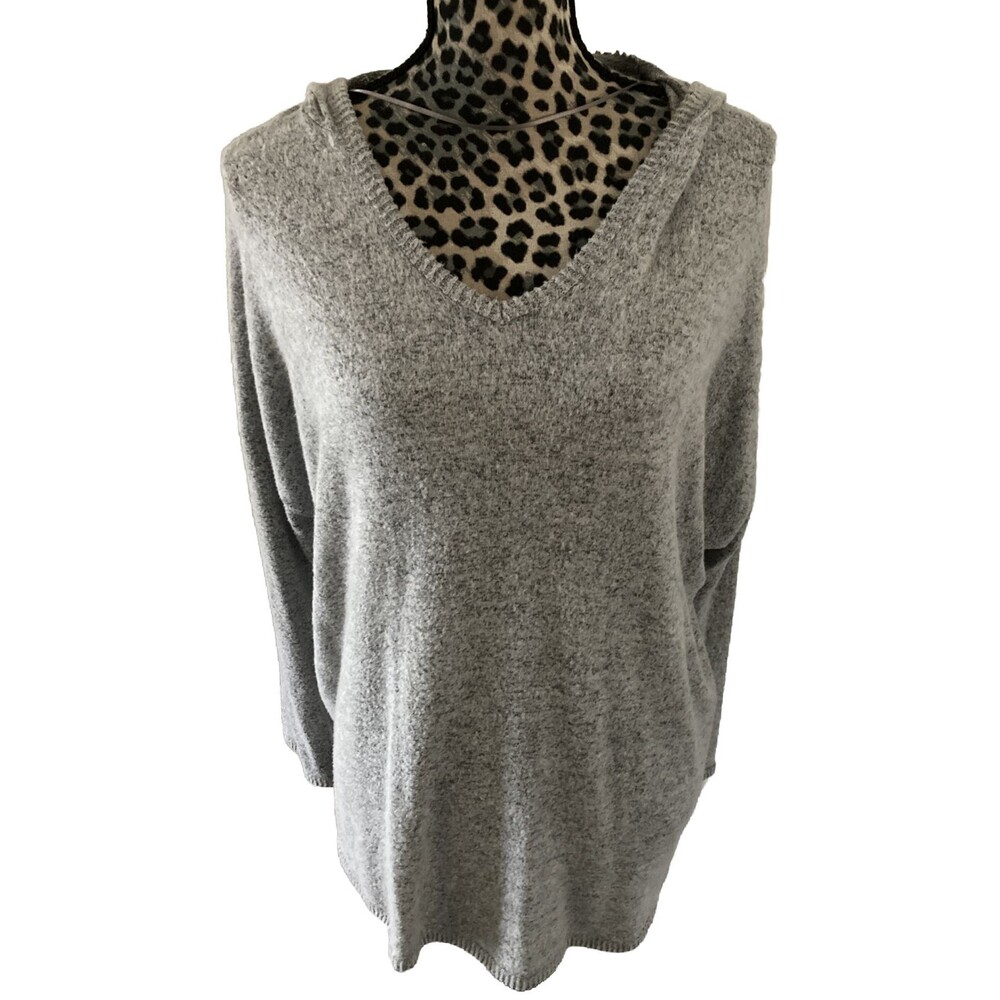 Cupio Sweater Women 2X Gray With Hoodie Boho Lagenlook Vneck